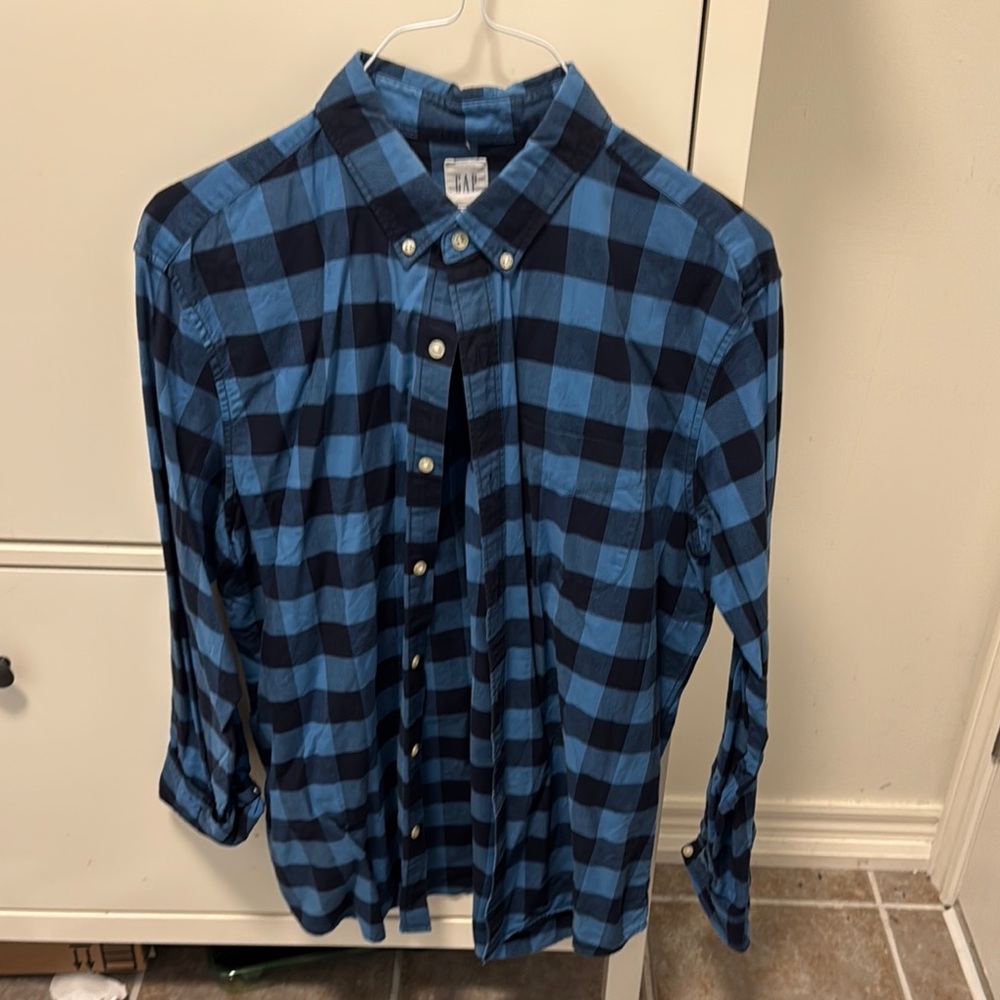 GAP Blue and Black Casual Button Down Shirt